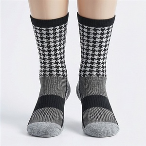 <b>Crew</b> <b>Socks</b> Houndstooth Pattern Black Gray Cotton Polyester Spandex Breathable Daily Wear Adult Autumn Casual Style - Product Image 1