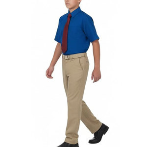 Boys Primary School Uniform Khaki <b>Pants</b> With Blue Shirt And Red Tie Cotton Oxford Fabric School Wear - Product Image 1