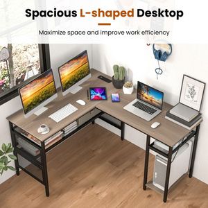 Adjustable L-Shaped <b>Computer</b> <b>Desk</b> with Charging Station Comfortable Workspace with Convenient Features - Product Image 6