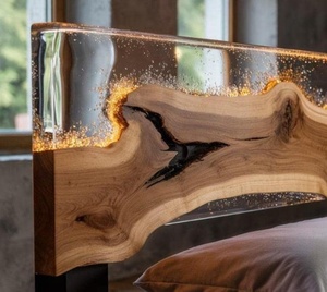 Cabecero de Cama de Madera con Resina Epoxi y Borde Natural con Incrustaciones Doradas Brillantes - Product Image 6