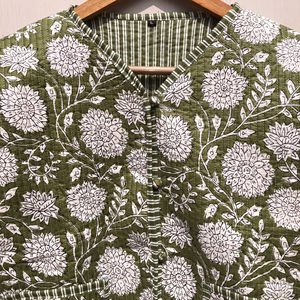 เสื้อกั๊กผ้าฝ้ายพิมพ์ลายใบไม้ เสื้อแจ็คเก็ตสั้นแบบเย็บติดกัน สไตล์โบโฮ เสื้อกั๊กผูกด้านหน้า ลายพิมพ์บล็อก เสื้อแขนกุด ของขวัญเพื่อนเจ้าสาว แบบเย็บติดกัน - Product Image 1