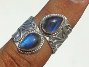 Anillo de labradorita azul fuego natural, plata de ley 925, joyería con piedra preciosa de labradorita, anillo de boda, regalo para ella - Product Image 3