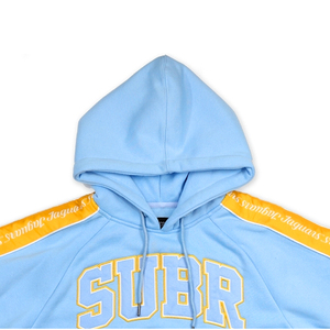 Vente en gros de sweats à capuche personnalisés 100% coton, style grec, avec patch brodé, pour femmes, de haute qualité, couleur ciel et or - Product Image 2