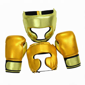 Custom Metallic Gold Leather <b>Boxing</b> Gloves Headgear <b>Set</b> Professional Training Mitts <b>Sparring</b> Protective Gear Adults OEM - Product Image 1