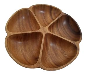 Meilleure vente Assiette en bois avec support Assiette de forme circulaire Vente à chaud de vaisselle en bois d'acacia Plateau de service Assiette de service en bois - Product Image 4