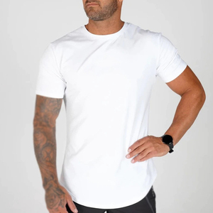 T-shirt pour homme à manches courtes, coupe ajustée, col rond, gris uni, jersey tricoté à séchage rapide, vêtements décontractés - Product Image 5