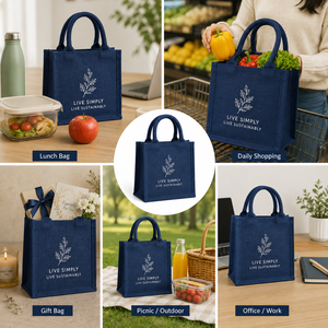 Bolsa de Yute Azul Ecológica AMANI de 7 Pulgadas, Bolsa de Regalo con la Lema de Bengala Occidental: Vive Simplemente, Vive Sosteniblemente - Product Image 3