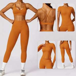 ชุดโยคะ 2 ชิ้นสำหรับผู้หญิง เสื้อแขนสั้นและกางเกงเลกกิ้ง ชุดออกกำลังกาย ชุดออกกำลังกาย - Product Image 5