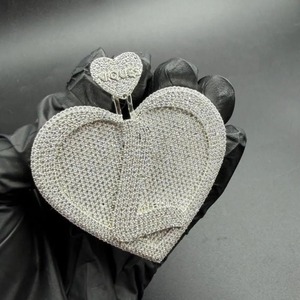 <b>Heart</b> Shape Crystal Rhinestone <b>Charm</b> Silver Plated Zinc Alloy Unisex Romantic Gift Pendant With You Text Micro Insert - Product Image 1