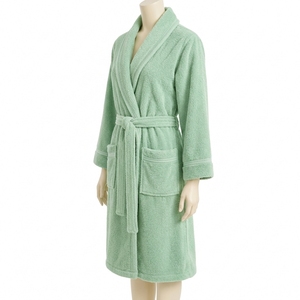 Peignoir long en satin pour femme, chaud et doux en polaire, couleur unie, avec capuche et cordon de serrage - Product Image 2