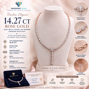 Collier intemporel en or rose massif avec diamant de laboratoire ovale multi-formes de 14,27 carats - Product Image 1