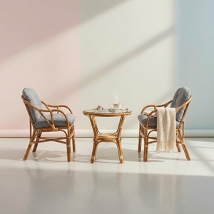 Conjunto de Bistro Moderno de Ratán para Jardín, Muebles de Patio, Sillón de Mimbre Natural Hecho a Mano, Silla de Comedor con Cojín para Balcón - Product Image 2