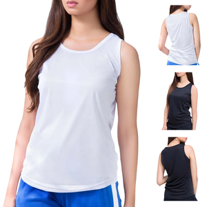 Camiseta sin mangas de punto con cuello redondo para mujer, color blanco, transpirable, de poliéster, informal, para hacer ejercicio - Product Image 1