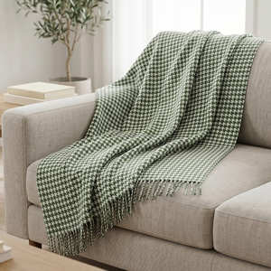 Sage Green Houndstooth Woven Cotton Throw <b>Blanket</b> 50x60 Inch Two Tone Farmhouse Sofa Throw Bulk Supplier - Product Image 1
