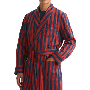 Peignoir rayé pour homme, manches longues, en coton, vêtements de nuit de qualité supérieure, peignoir pour homme, bleu marine, rayures rouges, vêtements de nuit en gros - Product Image 5