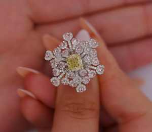 Anillo de cóctel Snowflake para mujer, chapado en plata 925, con diamante natural en el centro, engaste pavé, joyería glamurosa para compromiso y boda - Product Image 3