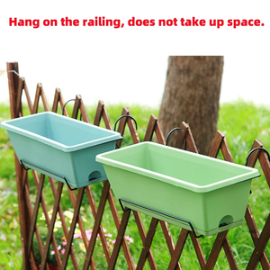1 Set Balcony Plant Vegetable Flower <strong>Planter</strong> with Tray and Rack <strong>Plastic</strong> Outdoor Rectangular Hanging Long Flower Pot <strong>Trough</strong> - Product Image 4