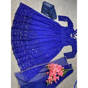 FANCY GEORGETTE BORDADO SECUENCIA BATA DE TRABAJO FONDO CON DUPATTA AZUL - Product Image 2