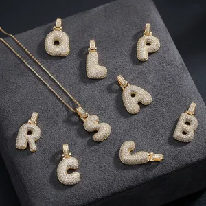 14K Gold Plated Letter Pendant <b>Necklace</b> Zircon Clavicle Chain Hip Hop Brass Charm Jewelry for Men Women - Product Image 2