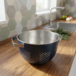 Blue Coated Stainless Steel Metal Colander Strainer for Washing Fruits <b>Vegetables</b> Pasta Rice Kitchen Food Draining Basket - Product Image 5