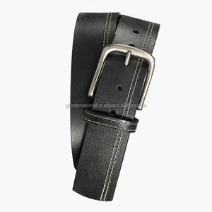 Classic Black Leather Casual Belt for Men with Contrast Stitching & Solid Single Prong Metal Buckle <b>Jeans</b> Belt for Unisex - Product Image 5
