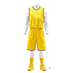Ensemble d'uniformes de basket-ball sublimés jaunes, chemise sans manches, polyester, pour hommes adultes, toutes saisons, coupe régulière - Product Image 1
