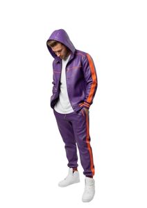 Luxury Men's Genuine Leather Streetwear Co-Ord Set Featuring Hooded Snap-Button Jacket and Matching Jogger Pants - Product Image 3