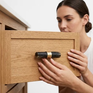 Cylindrical Brass <b>Cabinet</b> Handle with Black Resin <b>Knob</b> for Kitchen Furniture Contemporary Design Durable Finish - Product Image 3