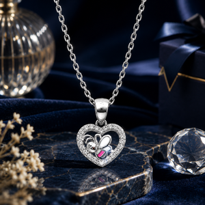 Collar con Colgante de Corazón para Niños, Plata 925, Circonita Cúbica, Cristal Rojo, Acabado Pulido, Joyería de Moda para Uso Diario, Regalo - Product Image 1