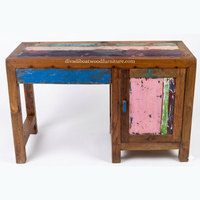 Bureau d'écriture DIVADI fait main en bois de bateau recyclé, minimaliste, écologique, style antique, pour bureau à domicile, avec tiroirs et porte