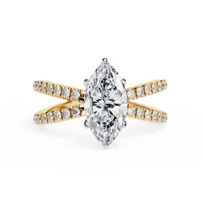 0.75ct Marquise Cut Lab Grown Diamond Engagement <b>Ring</b> 18K Solid Gold East West X <b>Split</b> Double Shank Pave IGI Certified - Product Image 1