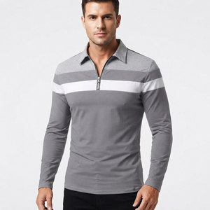 Chemise homme gris clair à manches courtes infroissable avec rayures blanches contrastantes sur la poitrine et les manches, patte de boutonnage à 3 boutons, coupe décontractée, en maille - Product Image 5