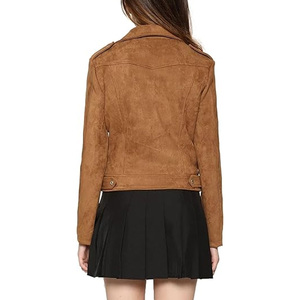Women's Brown <b>Suede</b> Moto <b>Jacket</b> Turn-down Collar Full Sleeve Zip Closure Autumn Style Sample Service Available - Product Image 1