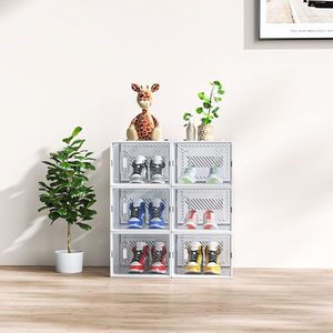 Scatola porta scarpe pieghevole in plastica bianca con rete, 6 pezzi, 36*28*21 cm, grande formato, combinabile liberamente - Product Image 3