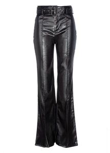 Pantalon large en cuir noir à taille haute pour homme avec ceinture, style formel, vêtements d'hiver - Product Image 4