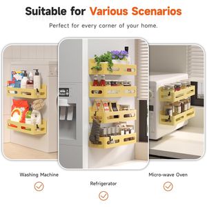 4 Pack Strong Magnetic Spice Rack for Refrigerator Multipurpose 4-Hook <b>Shelf</b> Organizer for <b>Kitchen</b> & Bathroom - Product Image 5