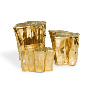 Mesas de Lujo de Diseño con Bloques de Madera, Aluminio Fundido de Alta Calidad, Chapado en Oro, Decoración para Sala de Estar, Hogar y Hotel, de la India - Product Image 1