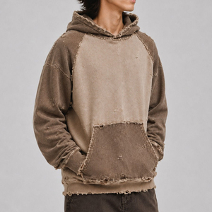 Último Precio Sudadera Ligera de Manga Larga para Hombre, 100% Algodón, Estilo Desgastado, con Parches Bordados Personalizados, Lavada, Oversize, en Oferta - Product Image 4
