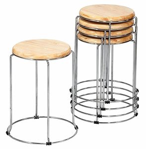 Taburete de Acero Inoxidable con Asiento de Madera para Hogar, Oficina, Tienda, Restaurante, Cocina, Comedor, Tocador, Asiento Multiusos - Product Image 5