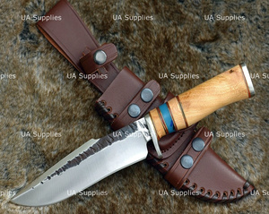 Couteau Bowie de camping en plein air à lame fixe forgée à la main en acier inoxydable de qualité industrielle 58 HRC, pointe tombante, manche ergonomique en bois - Product Image 5