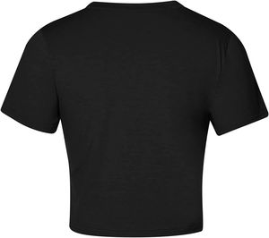 T-shirt court noir pour femme, col rond, manches courtes, coupe ajustée, couleur unie, décontracté, en jersey de coton et élasthanne, pour le printemps et l'été - Product Image 2