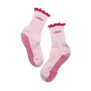 Chaussettes de sport antidérapantes pour femme avec logo personnalisé, pour Pilates, avec bordure brodée, tricotées, taille adulte, automne - Product Image 4
