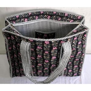 Indian Handmade Floral Cotton Tote Bag <b>Quilted</b> Shoulder Bag Women Boho Shopping Handbag - Product Image 4