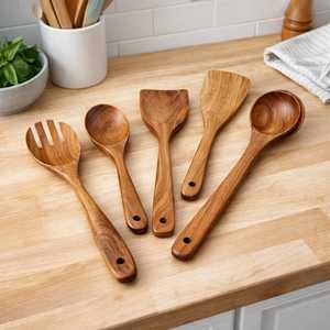 Cucharas de Madera para Cocinar y Servir con Mango Largo, Acabado Espejo, Aptas para Lavavajillas, Ideales para Fiestas - Product Image 3
