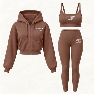 Conjunto Deportivo de 3 Piezas para Mujer, Otoño, con Logotipo Personalizado, Chaqueta Deportiva de Manga Larga, Sujetador Deportivo y Pantalones Capri, Ropa de Fitness - Product Image 5
