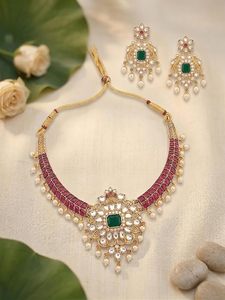 Indian Classic Women's Choker Wedding Engagement Anniversary Party Green Traditional Crystal Kundan Faux Pearl Alloy Gold <b>Gift</b> - Product Image 3