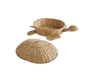 Wholesale Turtle Shaped Seagrass Storage <b>Basket</b> <b>with</b> <b>Lid</b> Cute Wicker Kids Toy Organizer Bin Nursery Baby Room Decor - Product Image 2