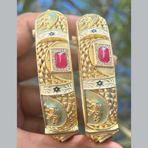 Openable Meenakari Fashion Jewelry <b>Set</b> with <b>Gold</b>-Plated Pot Stone Openable <b>Bangle</b> Jewelry - Product Image 1