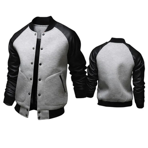 Veste universitaire homme Mego Industry gris/noir en polyester/coton, manches décontractées, col montant, simple boutonnage, coupe droite, printemps - Product Image 1
