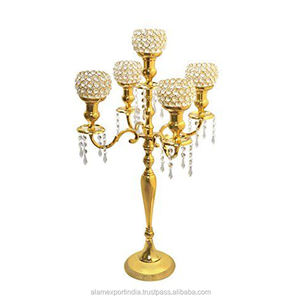 Candélabre 5 bougies avec perles de cristal complètes Hôtel et entrée de mariage Décoratif Grand candélabre fait main pour la décoration - Product Image 4